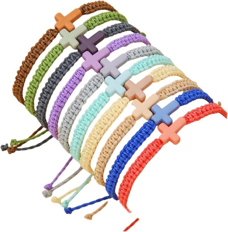 SCRDPRAD Adjustable Handmade Cross Braided Rope Bracelet for Christian Colorful Matching Couple Charm Jewelry Inspirational Religious Woven Bracelet Birthday Easter Thanksgiving Christmas Gifts - Image 1